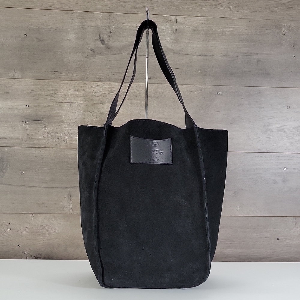 Shinola Detroit Black Suede Tote with Leather Logo Patch Shoulder Bag